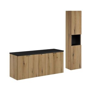 Imagine Set mobilier baie Nova Oak 140 cm D HC, dulap inalt si masca dubla lavoar, Comad, MDF/PAL, stejar/negru