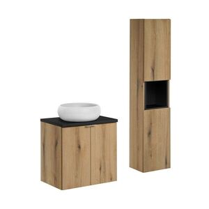 Imagine Set mobilier baie, Nova Oak 60 cm D, dulap inalt si masca cu lavoar, Comad, MDF/PAL, stejar/negru