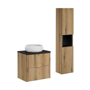 Imagine Set mobilier baie, Nova Oak 60 cm S, dulap inalt si masca cu lavoar, Comad, MDF/PAL, stejar/negru