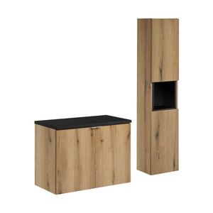 Imagine Set mobilier baie Nova Coast Evoke 80 cm D, dulap inalt si masca lavoar, Comad, MDF/PAL, stejar/negru
