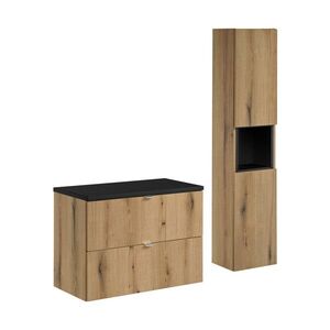 Imagine Set mobilier baie Nova Coast Evoke 80 cm S, dulap inalt si masca lavoar, Comad, MDF/PAL, stejar/negru
