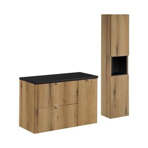 Imagine Set mobilier baie Nova Oak 90 cm, dulap inalt si masca lavoar, Comad, MDF/PAL, stejar/negru