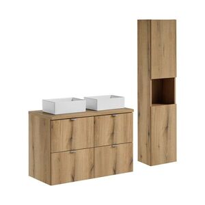 Imagine Set mobilier baie, Nova Oak 100 cm, dulap inalt si masca dubla cu lavoar, Comad, PAL, stejar