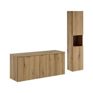 Imagine Set mobilier baie Nova Oak 140 cm D HC, dulap inalt si masca dubla lavoar, Comad, PAL, stejar