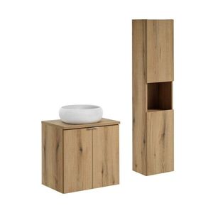 Imagine Set mobilier baie, Nova Oak 60 cm D, dulap inalt si masca cu lavoar, Comad, PAL, stejar