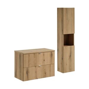 Imagine Set mobilier baie, Nova Oak 80 cm S HC, dulap inalt si masca lavoar, Comad, PAL, stejar
