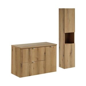 Imagine Set mobilier baie Nova Oak 90 cm, dulap inalt si masca lavoar, Comad, PAL, stejar/alb