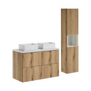 Imagine Set mobilier baie Nova Oak 100 cm, dulap inalt si masca dubla cu lavoar, Comad, MDF/PAL, stejar/alb