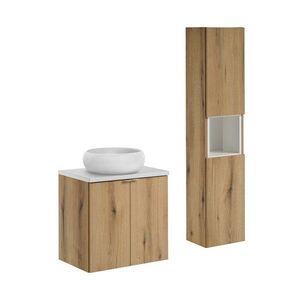 Imagine Set mobilier baie, Nova Oak 60 cm D, dulap inalt si masca cu lavoar, Comad, MDF/PAL, stejar/alb