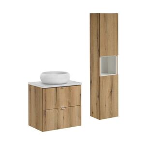 Imagine Set mobilier baie, Nova Oak 60 cm S, dulap inalt si masca cu lavoar, Comad, MDF/PAL, stejar/alb