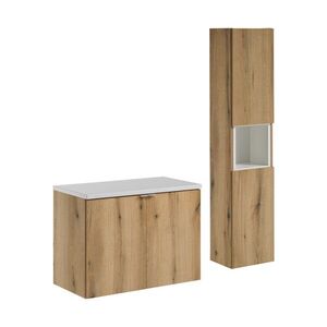 Imagine Set mobilier baie Nova Coast Evoke 80 cm D, dulap inalt si masca lavoar, Comad, MDF/PAL, stejar/alb