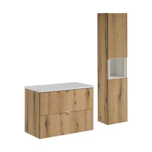 Imagine Set mobilier baie Nova Coast Evoke 80 cm S, dulap inalt si masca lavoar, Comad, MDF/PAL, stejar/alb