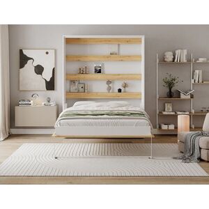 Imagine Pat rabatabil vertical cu biblioteca, 160x200 cm, ELTAP, Devesto, PAL/metal, alb/natur