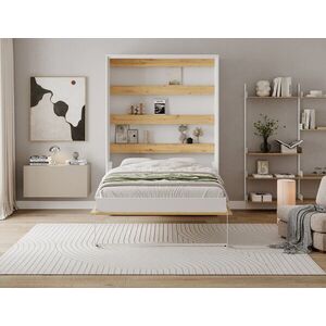 Imagine Pat rabatabil vertical cu biblioteca, 140x200 cm, ELTAP, Devesto, PAL/metal, alb/natur
