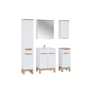 Imagine Set mobilier baie Bali White Lava 60 cm, dulapuri, masca cu lavoar si cabinet cu oglinda, Comad, MDF/PAL, alb