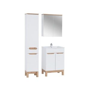 Imagine Set mobilier baie Bali White Lava 60 cm, dulap inalt, masca cu lavoar si cabinet cu oglinda, Comad, MDF/PAL, alb
