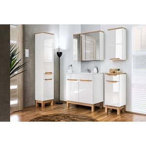 Imagine Set mobilier baie Bali White Lava 80 cm, dulapuri, masca cu lavoar si cabinet cu oglinda, Comad, MDF/PAL, alb