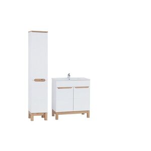 Imagine Set mobilier baie Bali White Lava 80 cm 804, dulap inalt si masca cu lavoar, Comad, MDF/PAL, alb