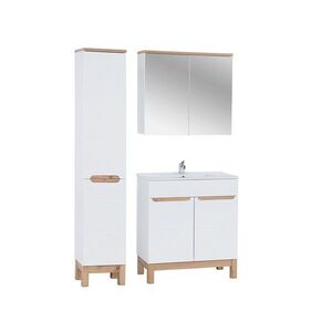 Imagine Set mobilier baie Bali White Lava 80 cm 804 841, dulap inalt, masca cu lavoar si cabinet cu oglinda, Comad, MDF/PAL, alb
