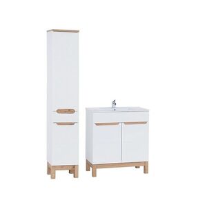 Imagine Set mobilier baie Bali White Lava 80 cm 840, dulap inalt si masca cu lavoar, Comad, MDF/PAL, alb
