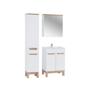 Imagine Set mobilier baie Bali White Lava 80 cm 841, dulap inalt, masca cu lavoar si cabinet cu oglinda, Comad, MDF/PAL, alb
