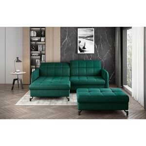 Imagine Set coltar extensibil stanga 3 locuri si taburet ELTAP, Lor_LP_03, Lorelle, 225x160x105 cm / 100x70x45 cm, lemn/poliester, verde inchis