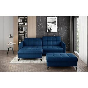 Imagine Set coltar extensibil stanga 3 locuri si taburet ELTAP, Lor_LP_04, Lorelle, 225x160x105 cm / 100x70x45 cm, lemn/poliester, albastru inchis