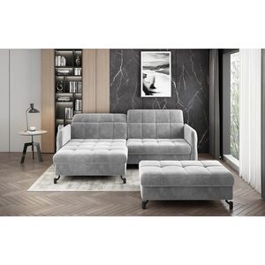 Imagine Set coltar extensibil stanga 3 locuri si taburet ELTAP, Lor_LP_11, Lorelle, 225x160x105 cm / 100x70x45 cm, lemn/poliester, gri deschis