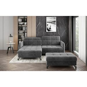 Imagine Set coltar extensibil stanga 3 locuri si taburet ELTAP, Lor_LP_12, Lorelle, 225x160x105 cm / 100x70x45 cm, lemn/poliester, gri inchis