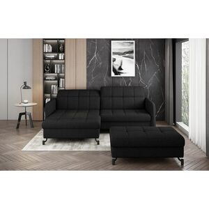 Imagine Set coltar extensibil stanga 3 locuri si taburet ELTAP, Lor_LP_19, Lorelle, 225x160x105 cm / 100x70x45 cm, lemn/poliester, negru