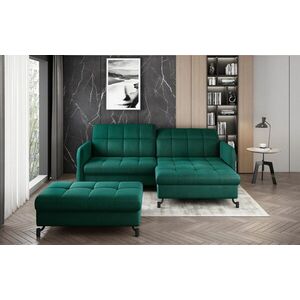Imagine Set coltar extensibil dreapta 3 locuri si taburet ELTAP, Lor_PP_03, Lorelle, 225x160x105 cm / 100x70x45 cm, lemn/poliester, verde inchis