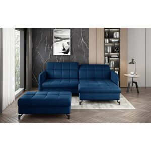 Imagine Set coltar extensibil dreapta 3 locuri si taburet ELTAP, Lor_PP_04, Lorelle, 225x160x105 cm / 100x70x45 cm, lemn/poliester, albastru inchis