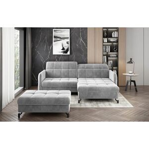Imagine Set coltar extensibil dreapta 3 locuri si taburet ELTAP, Lor_PP_11, Lorelle, 225x160x105 cm / 100x70x45 cm, lemn/poliester, gri deschis