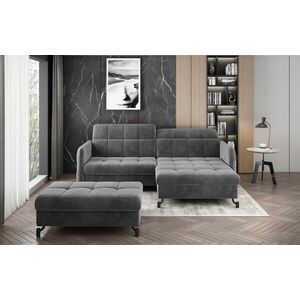 Imagine Set coltar extensibil dreapta 3 locuri si taburet ELTAP, Lor_PP_12, Lorelle, 225x160x105 cm / 100x70x45 cm, lemn/poliester, gri inchis