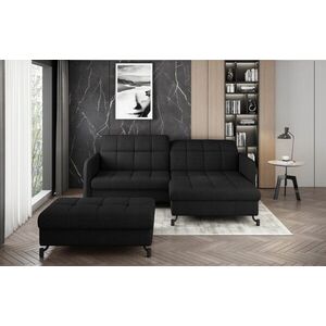Imagine Set coltar extensibil dreapta 3 locuri si taburet ELTAP, Lor_PP_27, Lorelle, 225x160x105 cm / 100x70x45 cm, lemn/poliester, negru