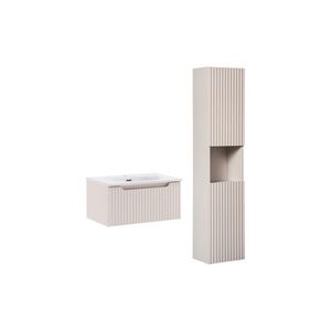 Imagine Set mobilier baie Nova Cashmere Sky HC 60 cm, dulap inalt si masca cu lavoar, Comad, MDF/PAL, casmir