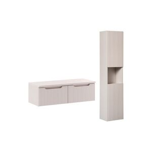 Imagine Set mobilier baie Nova Cashmere 100 cm HC, dulap inalt si masca dubla lavoar, Comad, MDF/PAL, casmir