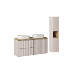 Imagine Set mobilier baie Nova Cashmere 120 cm, dulap inalt si masca dubla cu lavoar, Comad, MDF/PAL, casmir