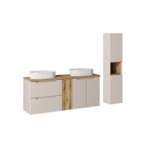Imagine Set mobilier baie Nova Cashmere 140 cm, dulap inalt si masca dubla cu lavoar, Comad, MDF/PAL, casmir