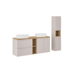 Imagine Set mobilier baie Nova Cashmere Beyond 140 cm, dulap inalt si masca dubla cu lavoar, Comad, MDF/PAL, casmir