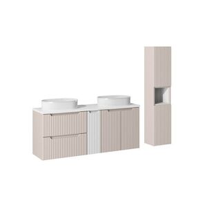 Imagine Set mobilier baie Nova Cashmere Beyond 140 cm, dulap inalt si masca dubla cu lavoar, Comad, MDF/PAL, casmir/alb