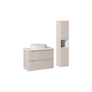 Imagine Set mobilier baie Nova Cashmere Beyond 80 cm, dulap inalt si masca cu lavoar, Comad, MDF/PAL, casmir/alb