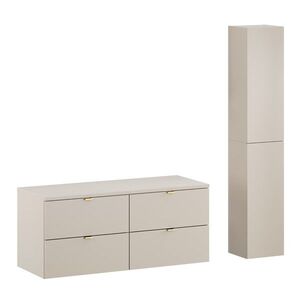 Imagine Set mobilier baie Dalia Cashmere 120 cm, dulap inalt si masca dubla lavoar, Comad, PAL, casmir