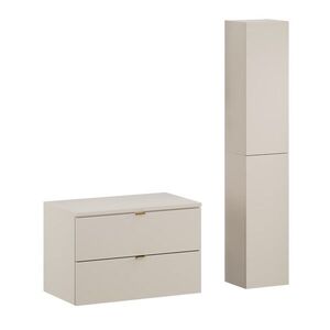 Imagine Set mobilier baie Dalia Cashmere 80 cm HC, dulap inalt si masca lavoar, Comad, PAL, casmir