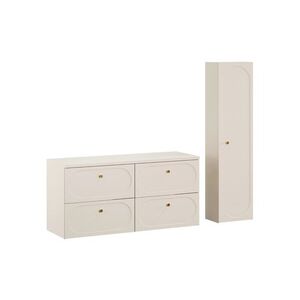 Imagine Set mobilier baie Donna Sand 120 cm, dulap inalt si masca dubla lavoar, Comad, MDF/PAL, bej nisip