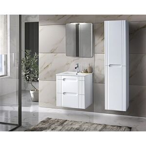 Imagine Set mobilier baie Fiji White 60 cm, dulap inalt, masca cu lavoar si oglinda, Comad, MDF/PAL, alb