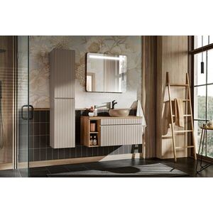 Imagine Set mobilier baie Iconic Cashmere 100 cm, dulap inalt, masca cu lavoar si oglinda, Comad, MDF/PAL, casmir