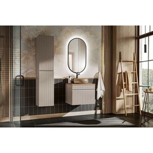 Imagine Set mobilier baie Iconic Cashmere 60 cm, dulap inalt, masca cu lavoar si oglinda, Comad, MDF/PAL, casmir