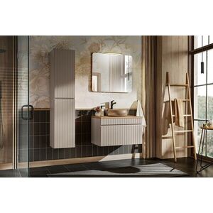 Imagine Set mobilier baie Iconic Cashmere 80 cm, dulap inalt, masca cu lavoar si oglinda, Comad, MDF/PAL, casmir