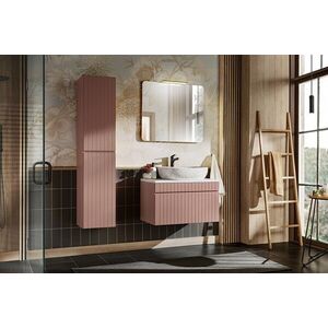 Imagine Set mobilier baie Iconic Rose Lili 80 cm, dulap inalt, masca cu lavoar si oglinda, Comad, MDF/PAL, roz